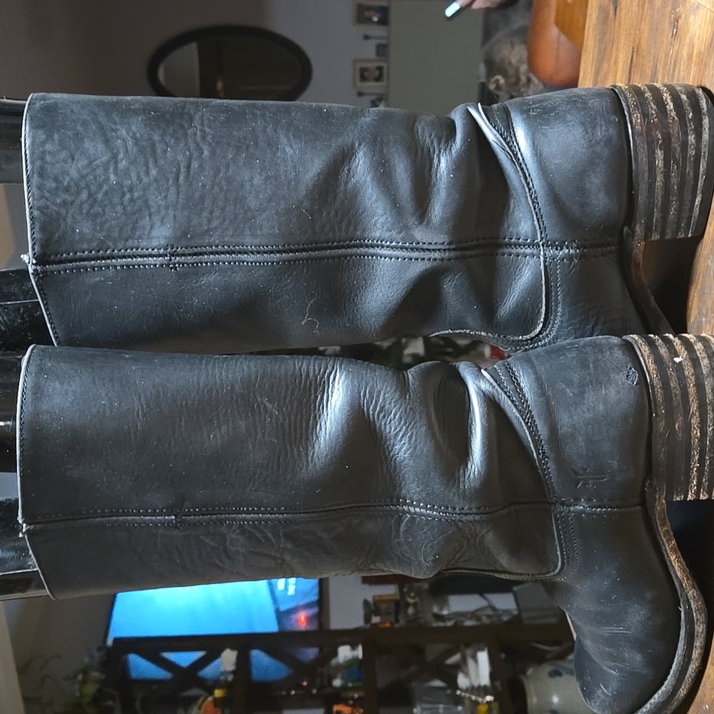 Frye Y2K Black Saddle Leather Campus Boots Womens Size 8.5 Made USA Retro Moto - Picture 5 of 14